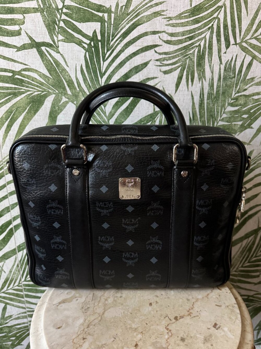 MCM Visetos Coated Canvas & Leather Top Handle Briefcase / Business Bag
